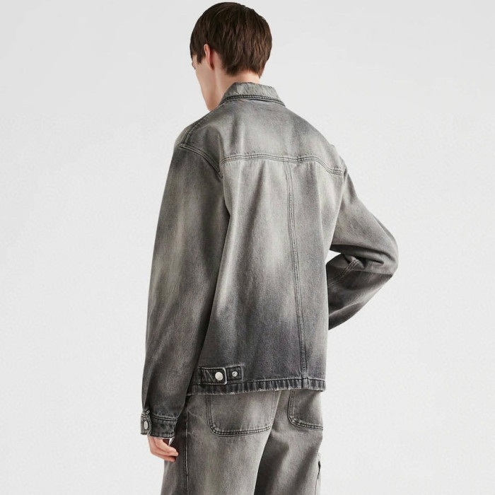 NIGO Prada Men's Spring/Autumn Solid Color Triangle Logo Single-Breasted Casual Denim Jacket #nigo77989