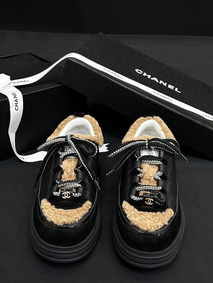 NIGO Chanel Women's Autumn/winter Color-Block Classic Fashion Round Toe Lace-up Low-top Leather Casual Shoes #nigo78123