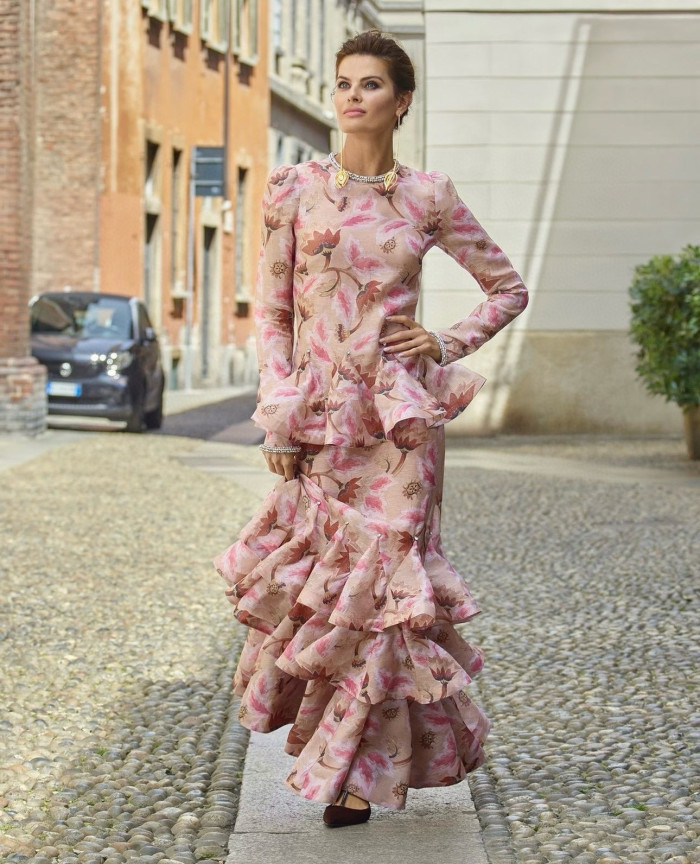 NIGO Zimmermann Women's Spring/summer Elegant Floral Print Dress With Multi-layer Ruffled Puff Skirt, Form-fitting Fashionable Dresses Ngvp #nigo2181