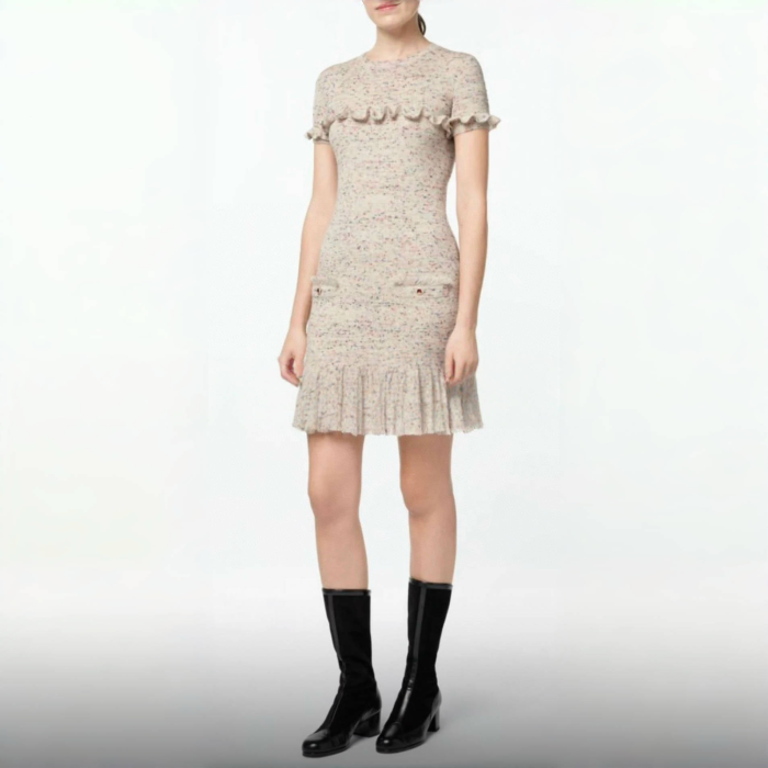 NIGO Chanel Métiers D'art Collection Women's Spring And Summer Ruffle Nude Gray Knit Dress Fashion Temperament Elegant Dresses Skirt Ngvp #nigo2223