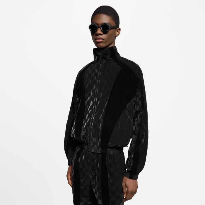 NIGO Louis Vuitton Men's Spring/summer Flocked Tech Jacket Tessellated Marque L.vuitton Déposée Logo Velvet Zipper Patchwork Jacket #nigo81398