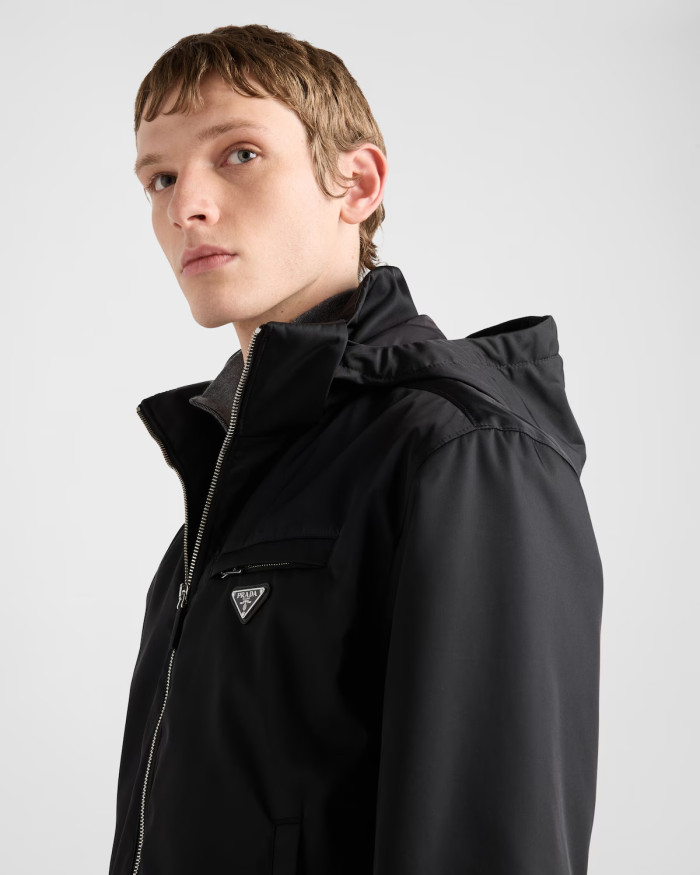 NIGO Prada Men's Fall And Winter Recycled Nylon Short Jacket Black Hooded Zipper Jacket Logo Pockets Fashion Trend Casual Jacket #nigo81397