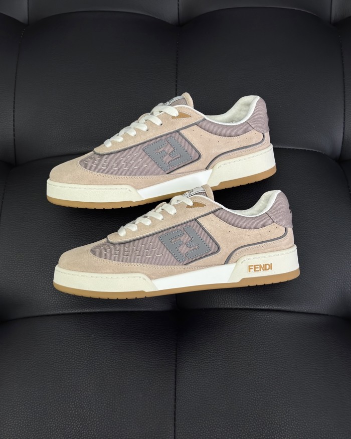 NIGO Fendi Match Leather Suede Low Top Shoes Women's Men's Spring Summer Round Toe Lace Up Colorblocking Fashion Casual Retro Shoes #nigo81414