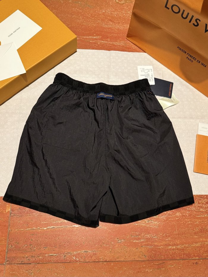 NIGO Louis Vuitton Men's Spring/summer Flocked Tech Shorts Checkerboard Marque L.vuitton Déposée Logo Velvet Solid Color Elastic Waist Wide Leg Comfortable Pants #nigo81411