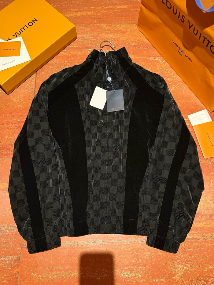 NIGO Louis Vuitton Men's Spring/summer Flocked Tech Jacket Tessellated Marque L.vuitton Déposée Logo Velvet Zipper Patchwork Jacket #nigo81398