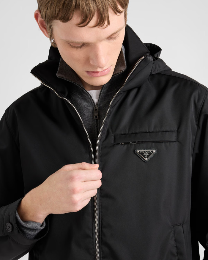 NIGO Prada Men's Fall And Winter Recycled Nylon Short Jacket Black Hooded Zipper Jacket Logo Pockets Fashion Trend Casual Jacket #nigo81397