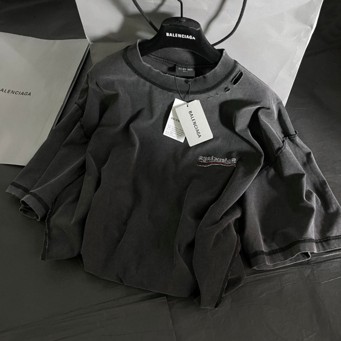 NIGO Balenciaga POLITICAL CAMPAIGN INSIDE-OUT Men's Summer Washed Colour Embroidered Letter Short Sleeve Fashionable Short Sleeve T-shirt #nigo78142