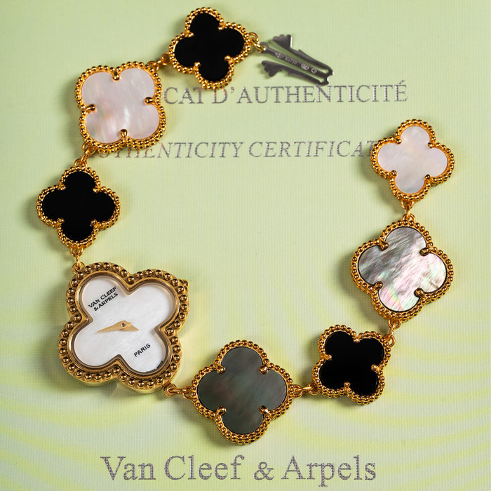 NIGO Van Cleef&Arpels Alhambra Watch Small Model Color Silver Gold Rose Gold Lucky Clover Quartz Movement Onyx Shell Watch Accessories #nigo81415