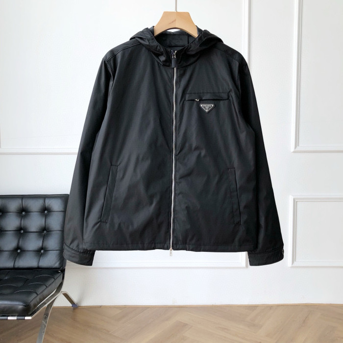 NIGO Prada Men's Fall And Winter Recycled Nylon Short Jacket Black Hooded Zipper Jacket Logo Pockets Fashion Trend Casual Jacket #nigo81397