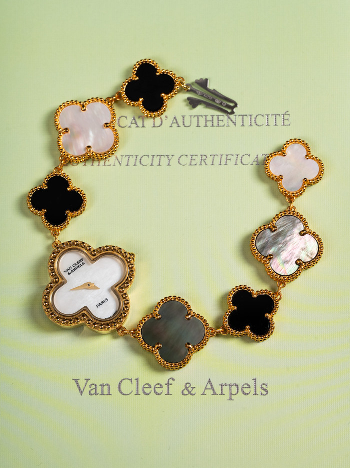 NIGO Van Cleef&Arpels Alhambra Watch Small Model Color Silver Gold Rose Gold Lucky Clover Quartz Movement Onyx Shell Watch Accessories #nigo81415