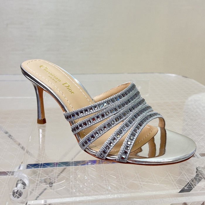 NIGO Dior Gem High Heel Fashion Sandals Slippers Women's Spring And Summer Black Silver Gold 8cm Leather Shoes Heel Fashion Temperament Sexy High Heel Shoes #nigo81416