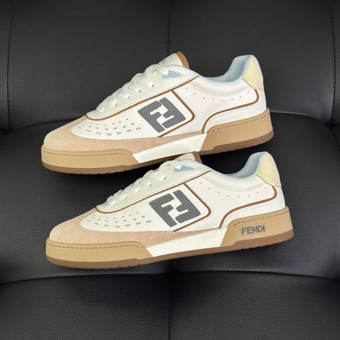 NIGO Fendi Match Leather Suede Low Top Shoes Women's Men's Spring Summer Round Toe Lace Up Colorblocking Fashion Casual Retro Shoes #nigo81414
