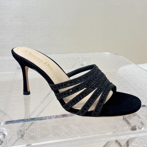 NIGO Dior Gem High Heel Fashion Sandals Slippers Women's Spring And Summer Black Silver Gold 8cm Leather Shoes Heel Fashion Temperament Sexy High Heel Shoes #nigo81416