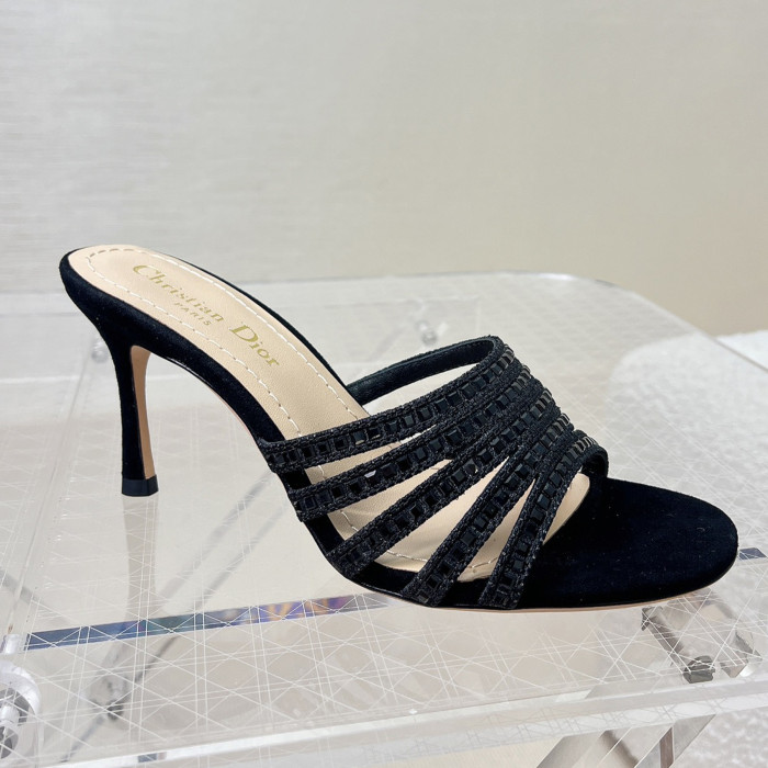 NIGO Dior Gem High Heel Fashion Sandals Slippers Women's Spring And Summer Black Silver Gold 8cm Leather Shoes Heel Fashion Temperament Sexy High Heel Shoes #nigo81416
