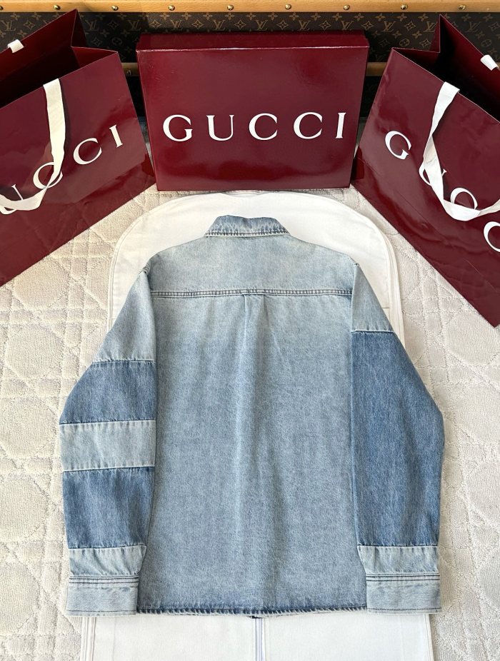 NIGO Gucci Men's Spring/Autumn Fashionable Washed Color Letter Logo Embossed Denim Shirt Jacket #nigo78161
