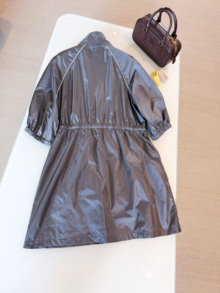 NIGO MiuMiu Women's Summer Solid Color Fashionable Casual Tech Silk Mini Short Sleeve Zipper Jacket Dress #nigo78158