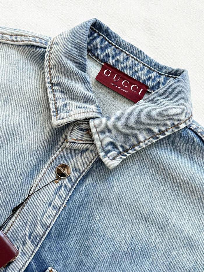 NIGO Gucci Men's Spring/Autumn Fashionable Washed Color Letter Logo Embossed Denim Shirt Jacket #nigo78161