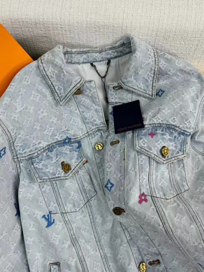 NIGO Louis Vuitton Men's Autumn And Winter Light Blue Logo Letters Embroidered Lapel Single Breasted Long Sleeved Denim Jacket Pocket Jeans Pants Set Suit #nigo99427
