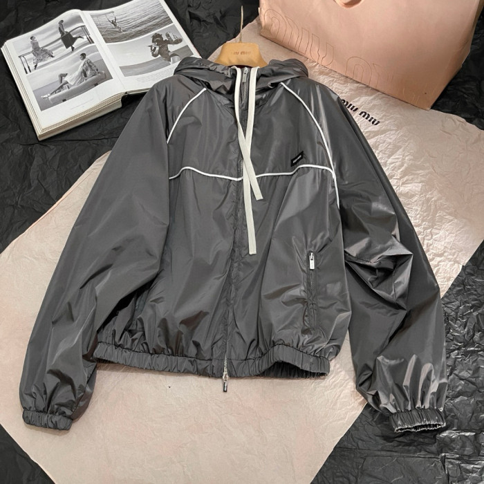 NIGO MiuMiu Women's Spring/Summer Solid Color Fashionable Casual Zipper Sun Protection Windbreaker Long Sleeve Jacket #nigo78157