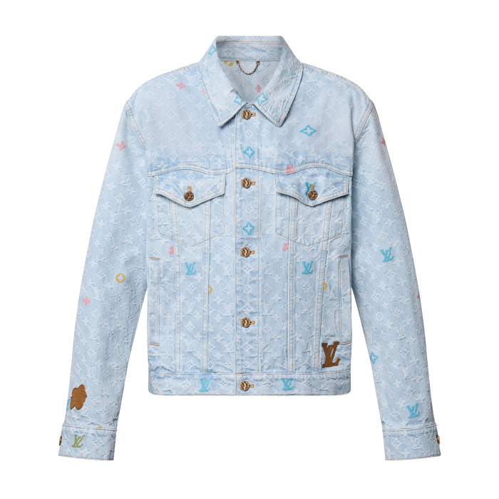 NIGO Louis Vuitton Men's Autumn And Winter Light Blue Logo Letters Embroidered Lapel Single Breasted Long Sleeved Denim Jacket Pocket Jeans Pants Set Suit #nigo99427