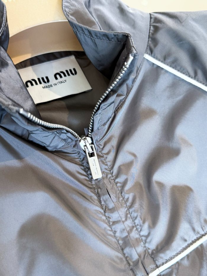 NIGO MiuMiu Women's Summer Solid Color Fashionable Casual Tech Silk Mini Short Sleeve Zipper Jacket Dress #nigo78158