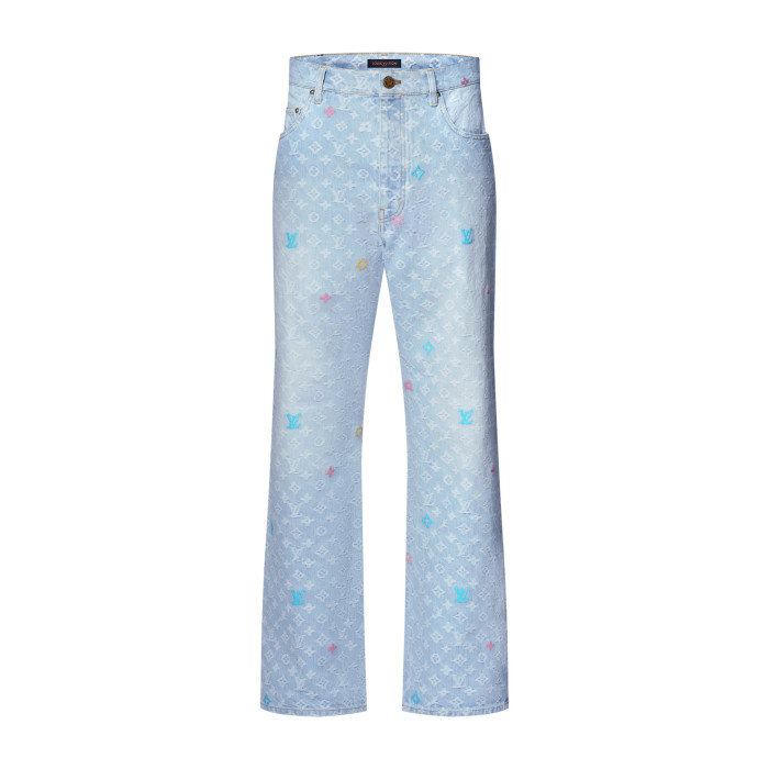 NIGO Louis Vuitton Men's Autumn And Winter Light Blue Logo Letters Embroidered Lapel Single Breasted Long Sleeved Denim Jacket Pocket Jeans Pants Set Suit #nigo99427