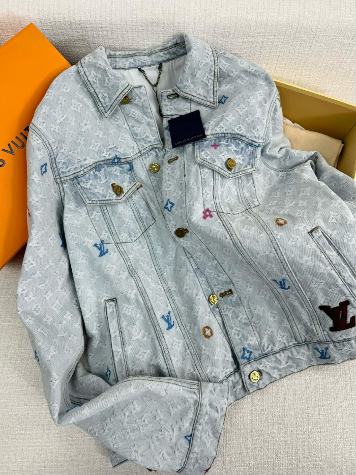 NIGO Louis Vuitton Men's Autumn And Winter Light Blue Logo Letters Embroidered Lapel Single Breasted Long Sleeved Denim Jacket Pocket Jeans Pants Set Suit #nigo99427