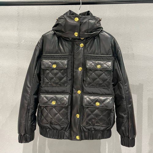 NIGO Chanel Women's Autumn/winter Collection Classic Fashion Solid Color Leather Single-breasted Stand-up Collar Loose Hooded Jacket #nigo78164