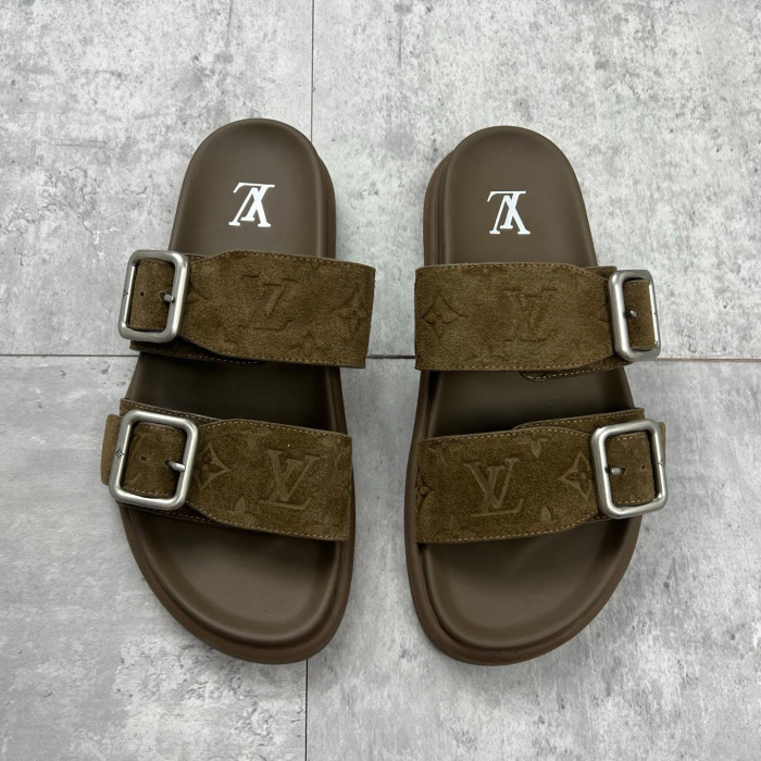 NIGO Louis Vuitton Men's Summer Solid Color Classic Fashion Casual Logo Print Slippers Round Toe Flat Mule Shoes #nigo78169