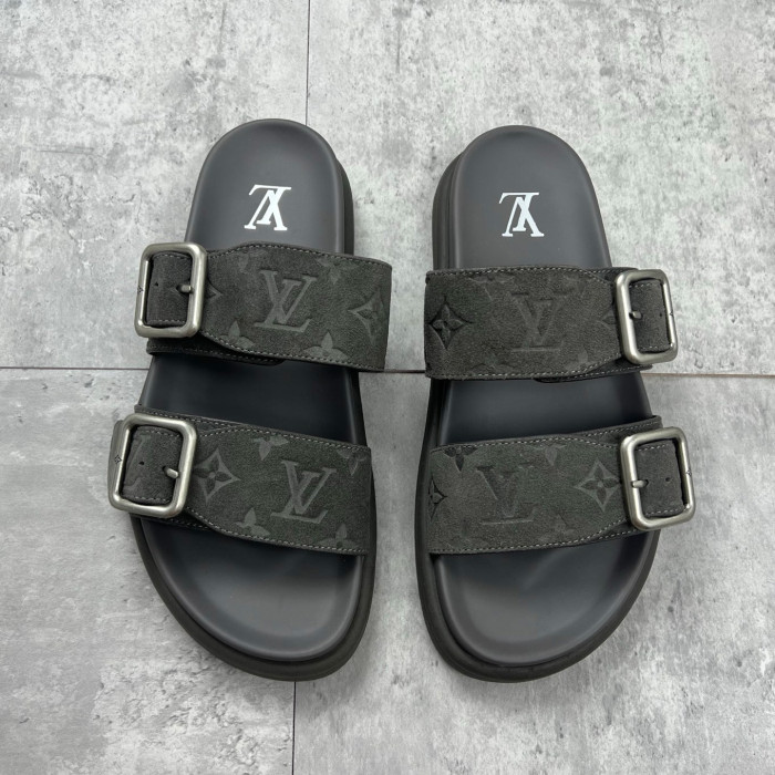 NIGO Louis Vuitton Men's Summer Solid Color Classic Fashion Casual Logo Print Slippers Round Toe Flat Mule Shoes #nigo78169