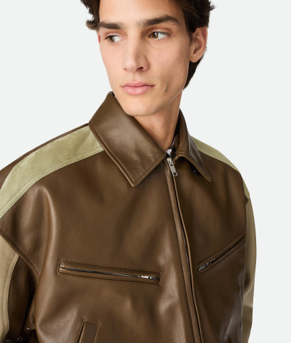 NIGO Bottega Veneta Men's Soft Leather Removable Lambswool Collar Spring And Autumn Color-Block Zipper Long-Sleeved Nappa Blouson Leather Jacket Ngvp #nigo2126