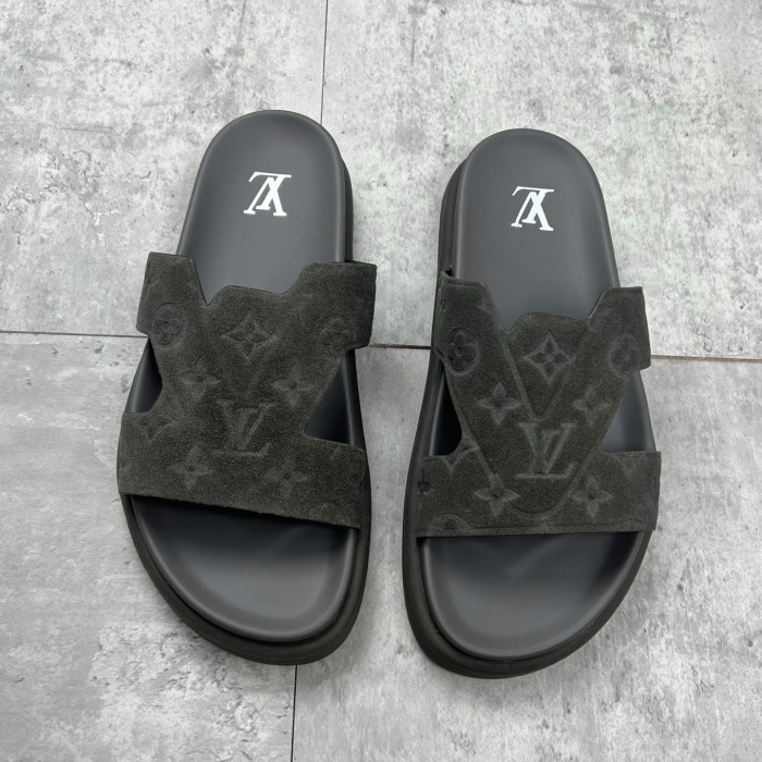NIGO Louis Vuitton Men's Summer Solid Color Classic Fashion Casual Logo Print Slippers Round Toe Flat Mule Shoes #nigo78169