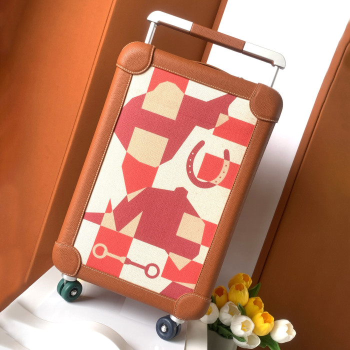 NIGO Hermes R.M.S Classic Fashion Pattern Printed Pull-along Canvas Cowhide Leather Luggage Bags #nigo78183