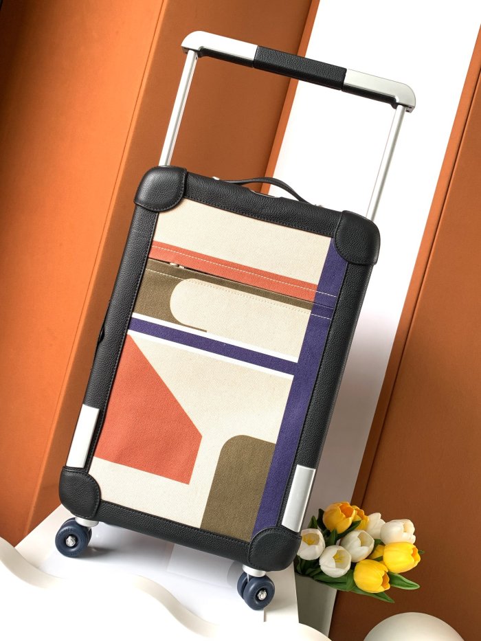 NIGO Hermes R.M.S Classic Fashion Pattern Printed Pull-along Canvas Cowhide Leather Luggage Bags #nigo78183