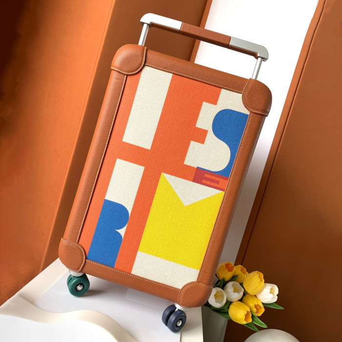 NIGO Hermes R.M.S Classic Fashion Pattern Printed Pull-along Canvas Cowhide Leather Luggage Bags #nigo78183
