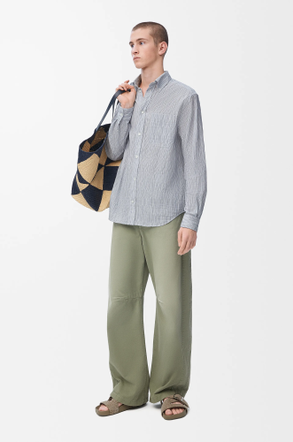 NIGO Loewe Men's Spring/Autumn Striped Wavy Texture Embroidered Solid Color Cotton Blend Solid Color Long Sleeve Shirt #nigo81463