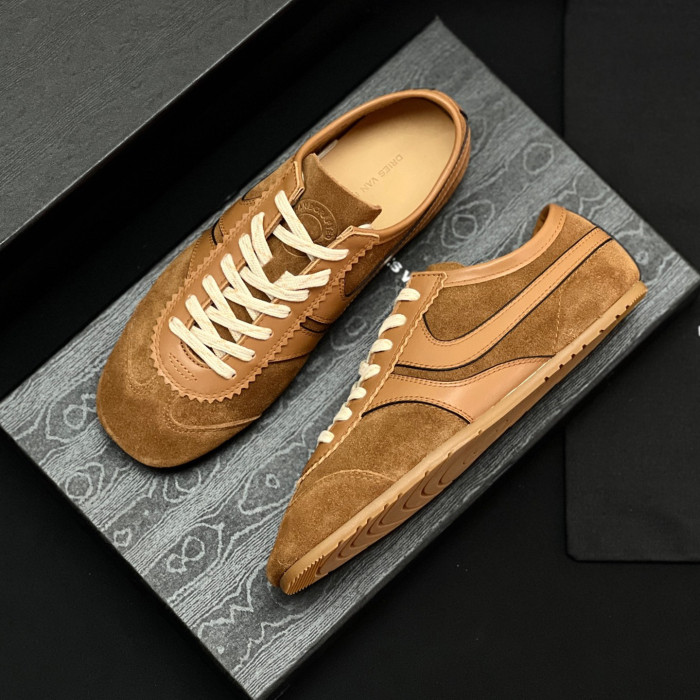 NIGO Dries Van Noten Women's Marathon Retro Training Shoes Four Seasons Solid Color Round Toe Lace-up Low-top Leather Casual Shoes #nigo81462