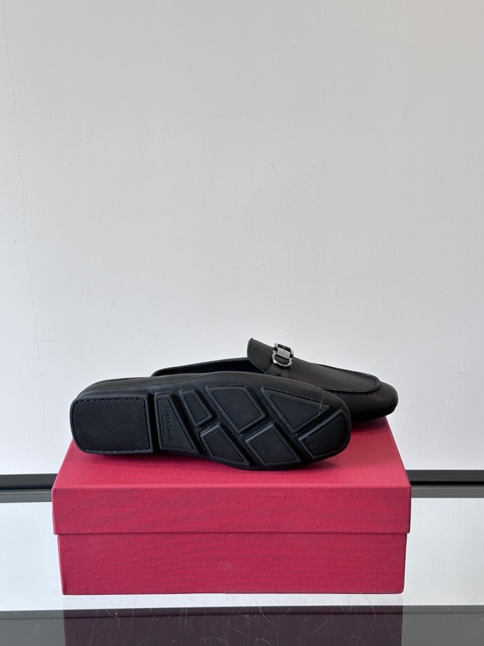 NIGO Ferragamo Men's Spring/Fall Solid Color Classic Calfskin Round Toe Open Back Mule Shoes #nigo78195