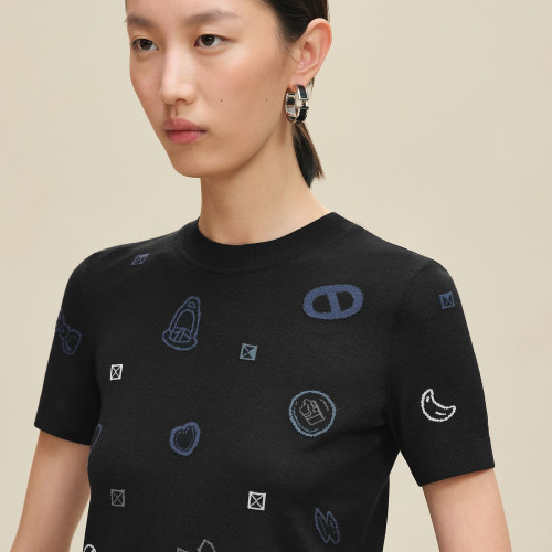 NIGO Hermes Women's Floral Jacquard Colorful Summer Round Neck Stretch Knitted Wool Blend Short Sleeve Top Sweater Ngvp #nigo2135