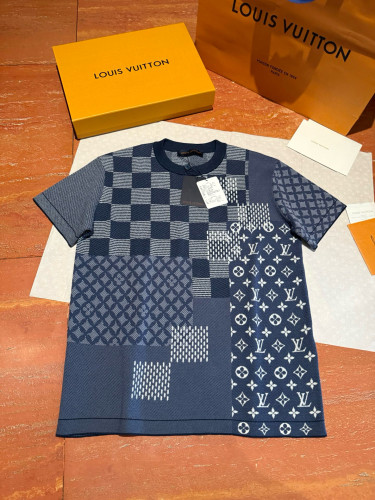 NIGO Louis Vuitton x Nigo Men's Letter Print Plaid Knit Summer Crew Neck Short Sleeve Solid Color T-Shirt #nigo81354