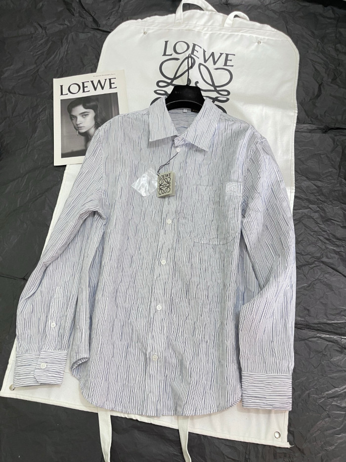 NIGO Loewe Men's Spring/Autumn Striped Wavy Texture Embroidered Solid Color Cotton Blend Solid Color Long Sleeve Shirt #nigo81463