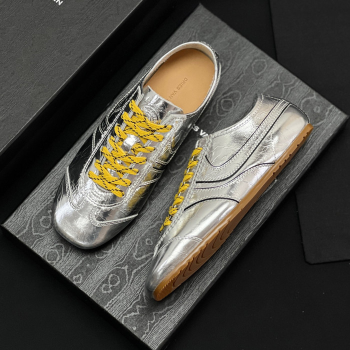NIGO Dries Van Noten Women's Marathon Retro Training Shoes Four Seasons Solid Color Round Toe Lace-up Low-top Leather Casual Shoes #nigo81462