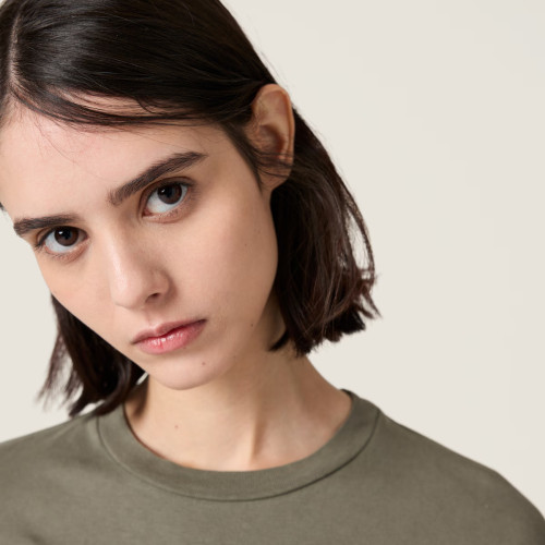 NIGO MiuMiu Women's Summer Jersey Knit Top Solid Color Round Neck Pullover Cotton Short Sleeve T-Shirt #nigo81464