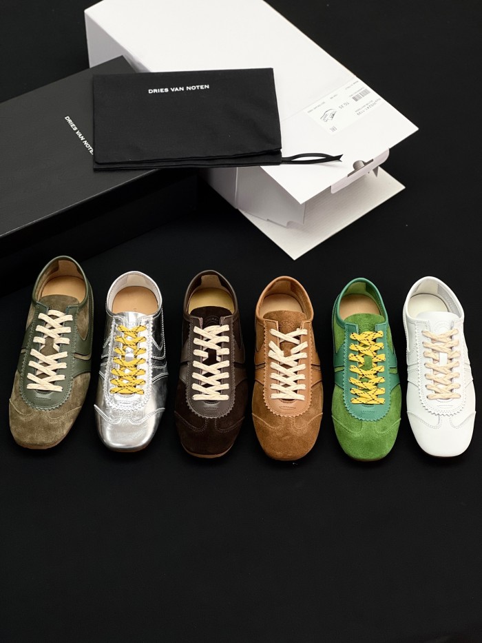 NIGO Dries Van Noten Women's Marathon Retro Training Shoes Four Seasons Solid Color Round Toe Lace-up Low-top Leather Casual Shoes #nigo81462