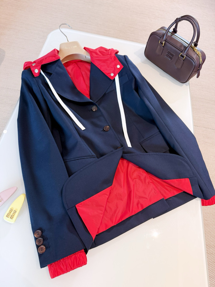 NIGO MiuMiu Women's Classic Spring/Autumn Fashion Single-breasted Wool Hooded Blazer Jacket #nigo78214