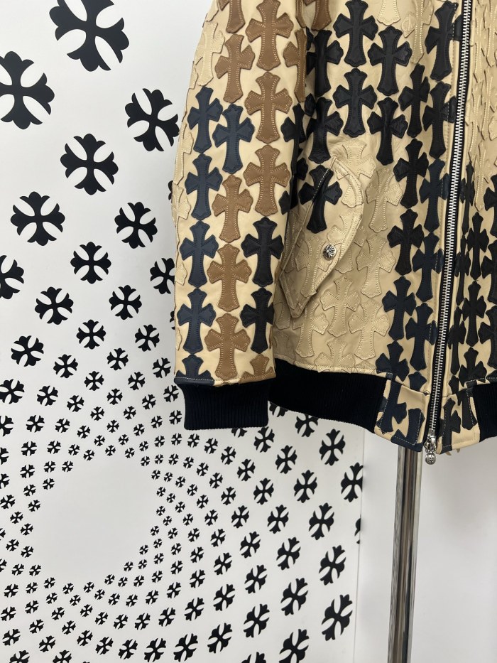 NIGO Chrome Hearts Men's Spring/Summer Classic Fashion Zipper Long Sleeve Cowhide Leather Cross Print Jacket #nigo78221