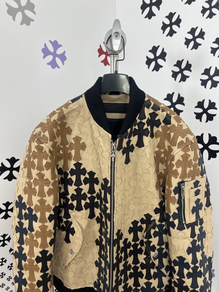 NIGO Chrome Hearts Men's Spring/Summer Classic Fashion Zipper Long Sleeve Cowhide Leather Cross Print Jacket #nigo78221