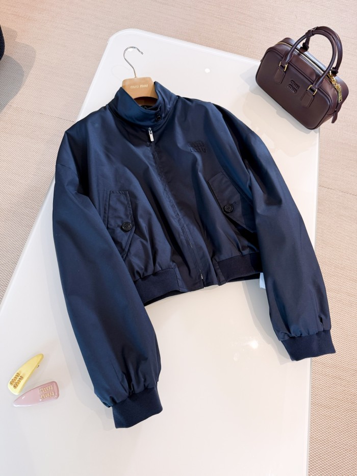 NIGO MiuMiu Women's Spring/Autumn Solid Color Fashionable Casual Stand Up Collar Zipper Checkered Cotton Jacket #nigo78213