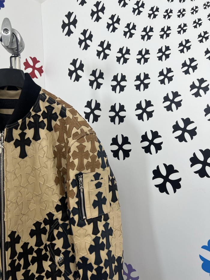NIGO Chrome Hearts Men's Spring/Summer Classic Fashion Zipper Long Sleeve Cowhide Leather Cross Print Jacket #nigo78221