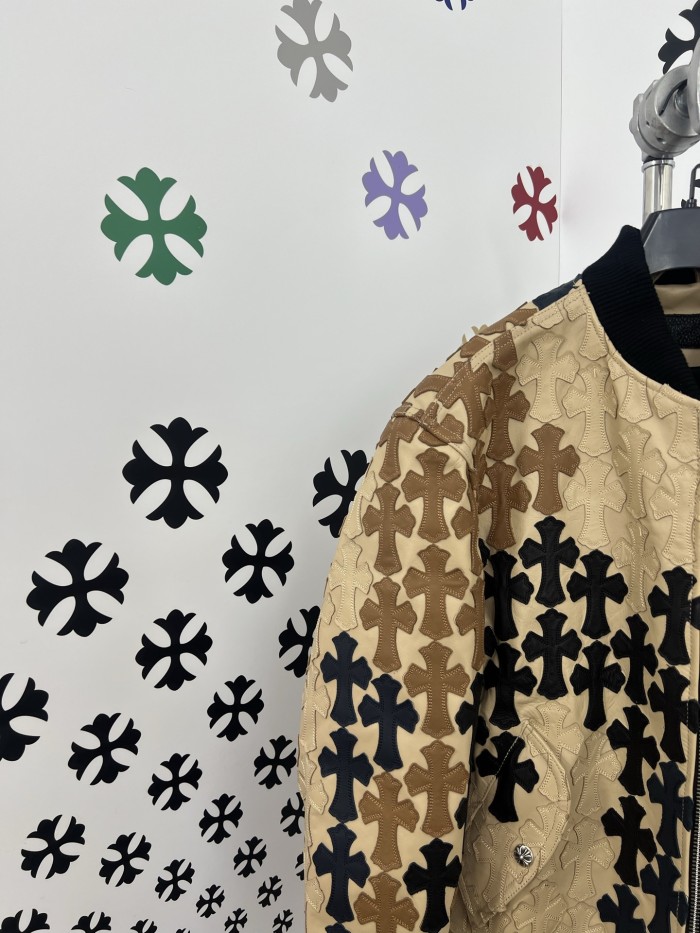 NIGO Chrome Hearts Men's Spring/Summer Classic Fashion Zipper Long Sleeve Cowhide Leather Cross Print Jacket #nigo78221